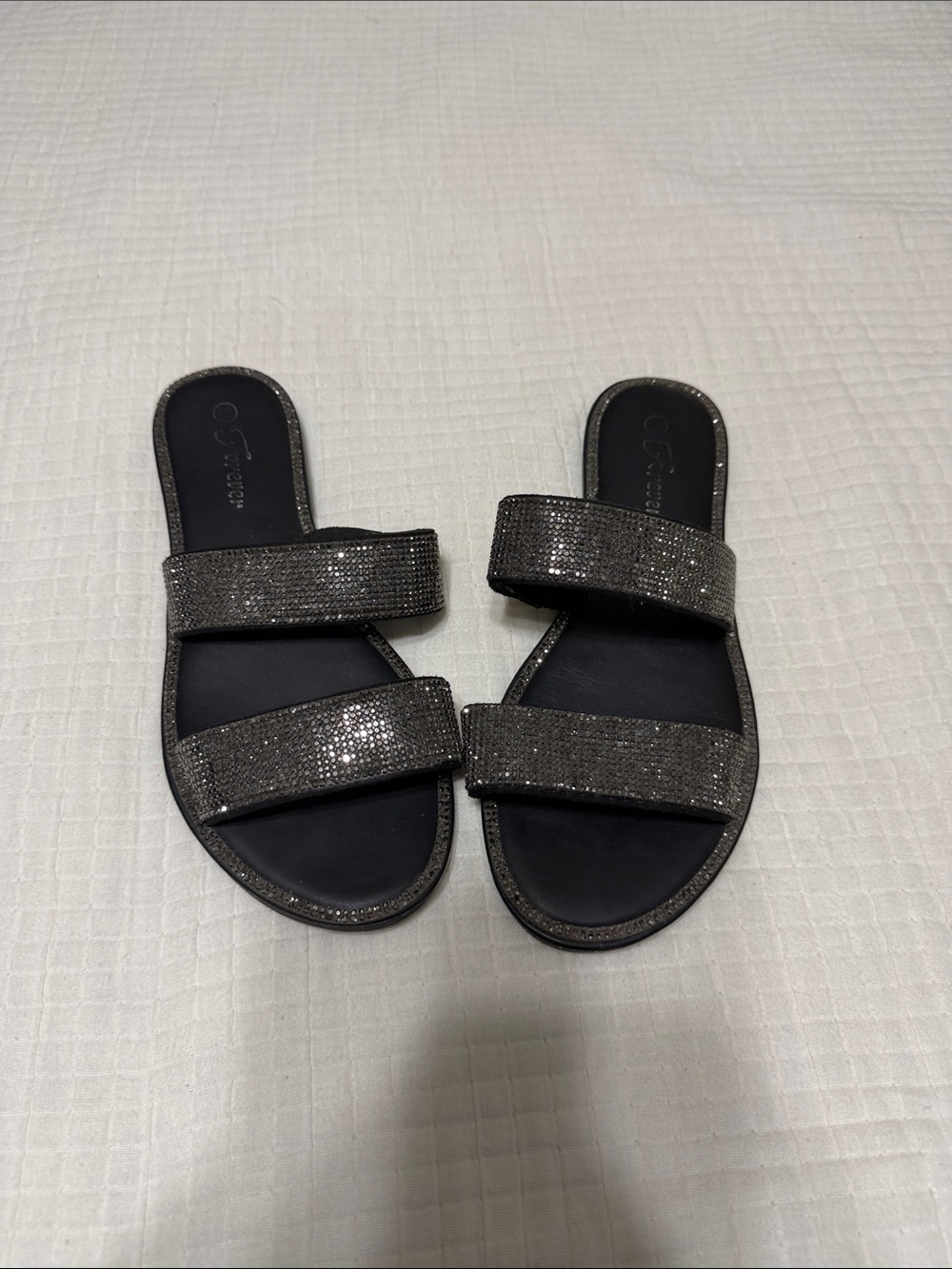 Sparkle Double-Strap Slide Sandals in Gunmetal